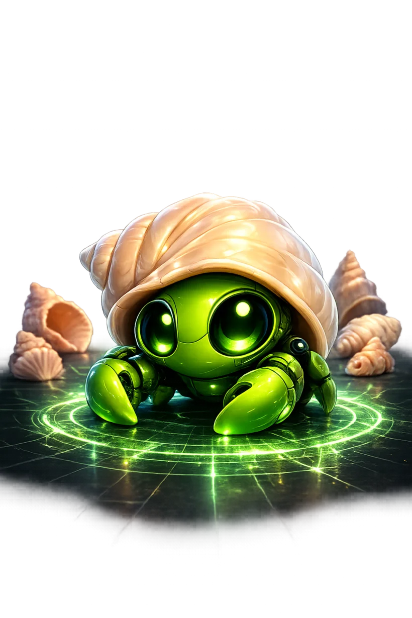 Green crab with shell artwork